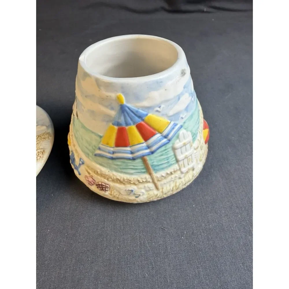 Yankee Candle Beach Scene Ceramic Jar Topper Umbrella Sailboat Shells 3D Summer